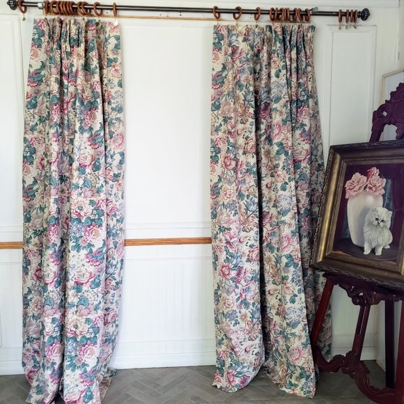 JC Penney 96Wx83L Vtg Drapes Pinch Pleat Lined Cotton Blend Floral USA - Picture 8 of 10